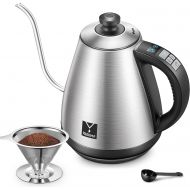 [아마존베스트]Yabano Electric Gooseneck Kettle with Variable Temperature Control Pour Over Coffee Kettle and Tea Kettle, 1000W Quick Boiling Water Kettle Full Stainless Steel Inner Heater, 1.0L, Brushe