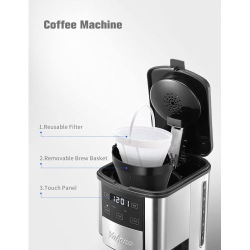  Yabano Programmable Coffee Maker, 12 Cups Coffee Pot with Timer and Glass Carafe, Brew Strength Control, Keep Warming, Mid-Brew Pause, Coffee Machine with Permanent Coffee Filter Basket,