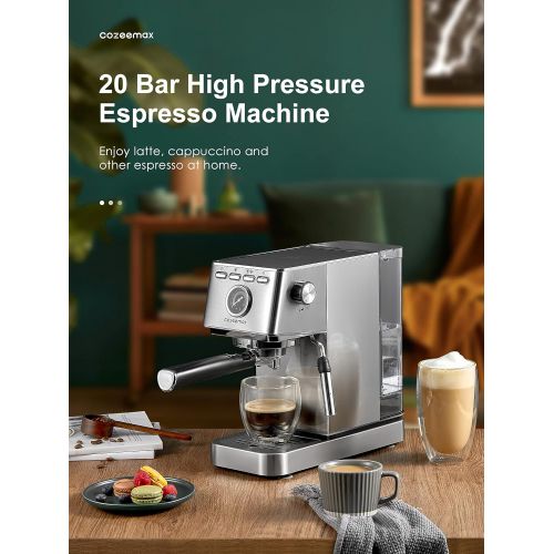  Yabano Espresso Machine, 20Bar Compact Espresso and Cappuccino Maker with Milk Frother Wand, Professional Espresso Coffee Machine for Cappuccino and Latte, Stainless Steel