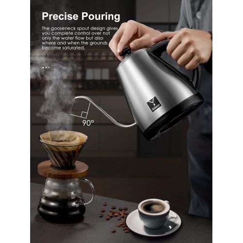  Yabano Electric Gooseneck Kettle, Variable Temperature Pour Over Cofee Maker, Tea Kettle with Coffee Dripper, Stainless Steel Water Kettle with Stainless Steel Inner, 1000W Quick Boiling,