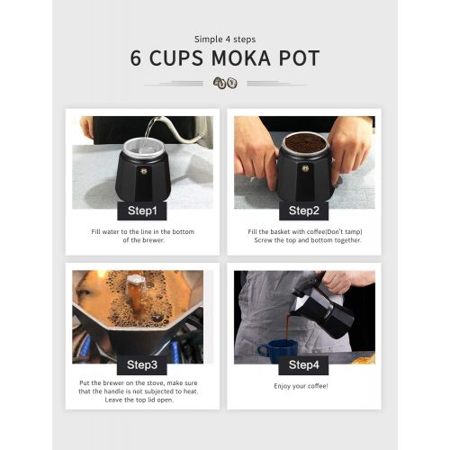  Yabano Stovetop Espresso Maker, 6 Cups Moka Coffee Pot Italian Espresso for Gas or Electric Ceramic Stovetop, Italian Coffee maker for Cappuccino or Latte, Black