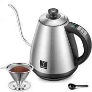 [아마존베스트]Yabano Electric Gooseneck Kettle with Variable Temperature Control Pour Over Coffee Kettle and Tea Kettle, 1000W Quick Boiling Water Kettle Full Stainless Steel Inner Heater, 1.0L, Brushe