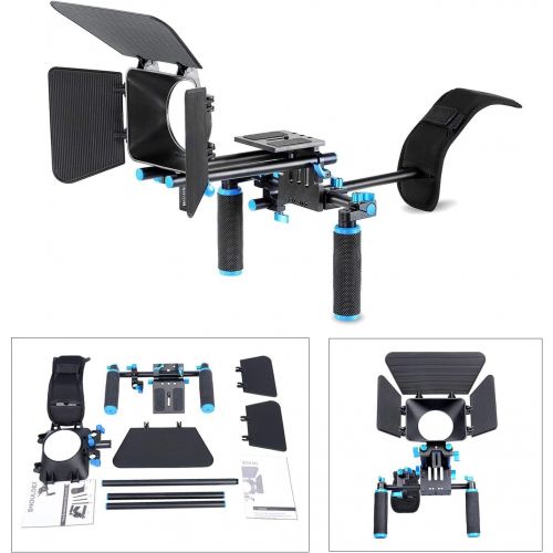  Yaeccc Movie Video Making Rig Set System Kit (1) Shoulder Mount+(1) 15mm Rail Rod System+(1) Matte Box Compatible for Camcorder DSLR Camera Such as Canon Nikon Sony Pentax Fujifilm Panaso