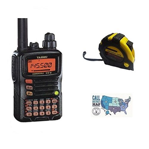  Yaesu Bundle - 3 Items - Includes Yaeus VX-6R Multi-Band 2M70CM 5W 220 1.5W Handheld Radio with the New Radiowavz Antenna Tape (2m - 30m) and HAM Guides Quick Reference Card