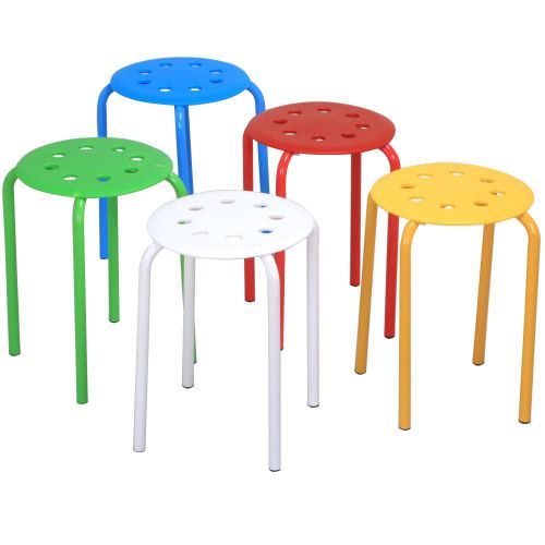  Yaheetech 5 Color Portable Plastic Stackable Stools Round Top BacklessArmless Bar Stools Set