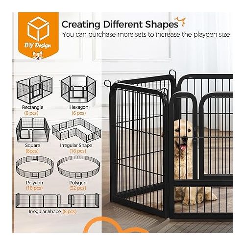  Yaheetech Outdoor Dog Playpen - 16 Panel Fence for Large, Medium and Small Dogs - Heavy Duty Exercise Pen for Puppies and Small Animals - Portable for RV Camping and Yard