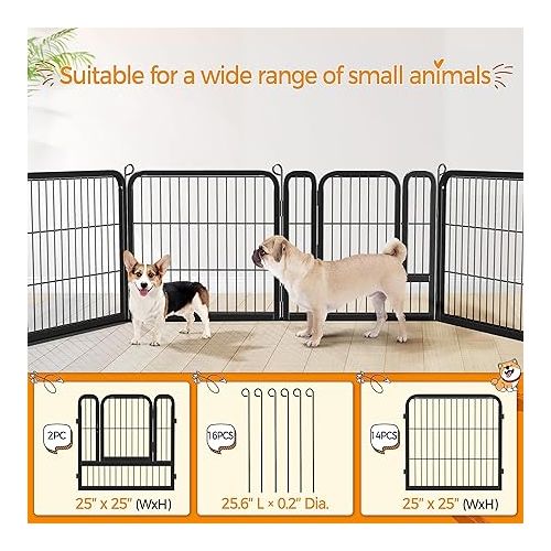  Yaheetech Outdoor Dog Playpen - 16 Panel Fence for Large, Medium and Small Dogs - Heavy Duty Exercise Pen for Puppies and Small Animals - Portable for RV Camping and Yard