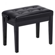 Yaheetech Adjustable Piano Bench - Solid Wood Piano Stool Faux Leather Padded Keyboard Bench Black