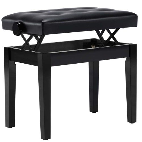  Yaheetech Adjustable Piano Bench - Solid Wood Piano Stool Faux Leather Padded Keyboard Bench Black