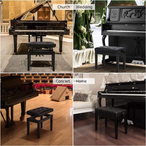  Yaheetech Adjustable Piano Bench - Solid Wood Piano Stool Faux Leather Padded Keyboard Bench Black