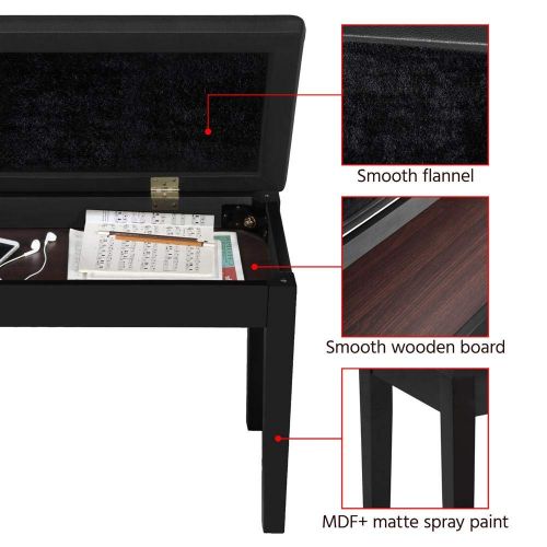  Yaheetech Duet Wooden Piano Bench Stool with Padded Leather Cushion Deluxe Comfort and Storage for Music Books Sheet Black