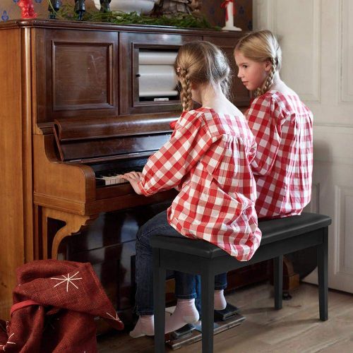  Yaheetech Duet Wooden Piano Bench Stool with Padded Leather Cushion Deluxe Comfort and Storage for Music Books Sheet Black