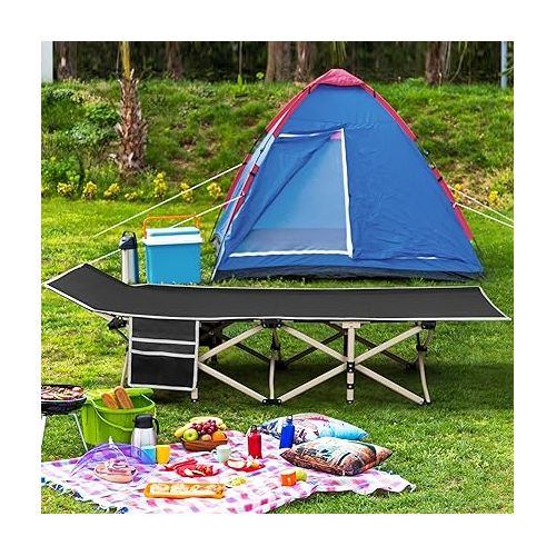  Yaheetech Folding Camping Cot, Portable Military Canvas Sleeping Bed, Outdoor Comfortable Lightweight Bed w/Carry Bag for Hiking, Backpack Travel, Home & Office