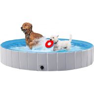 Yaheetech Foldable Dog Pool 71 x 12 Inches Collapsible Hard Plastic Pet Swimming Pool Portable Dog Bath Tub Puppy Cat Shower Pet Wading Pool for Outdoor/Indoor w/Pet Repair Patches, Gray