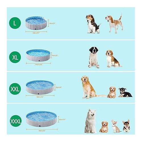  Yaheetech Foldable Dog Pool 71 x 12 Inches Collapsible Hard Plastic Pet Swimming Pool Portable Dog Bath Tub Puppy Cat Shower Pet Wading Pool for Outdoor/Indoor w/Pet Repair Patches, Gray