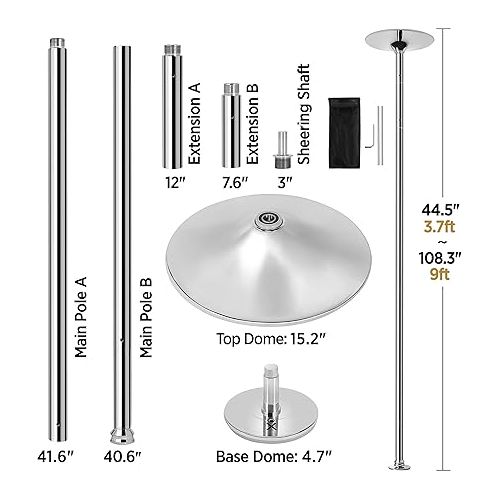  Yaheetech Dance Pole Spinning Static Dancing Pole Portable Removable for Home Club Bar Gym 44.5-108.3” Height Adjustable & Weight Capacity 500lb, Silver/Gold