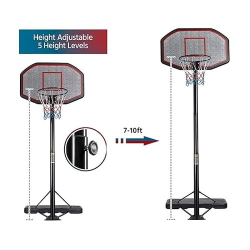  Yaheetech 7-10ft Basketball Hoop System Portable Removeable Basketball Hoop & Goals Outdoor/Indoor Adjustable Height Basketball Set for Youth/Adults w/Wheels,43 Inch Backboard