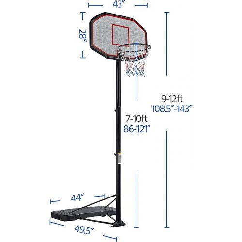  Yaheetech 7-10ft Basketball Hoop System Portable Removeable Basketball Hoop & Goals Outdoor/Indoor Adjustable Height Basketball Set for Youth/Adults w/Wheels,43 Inch Backboard