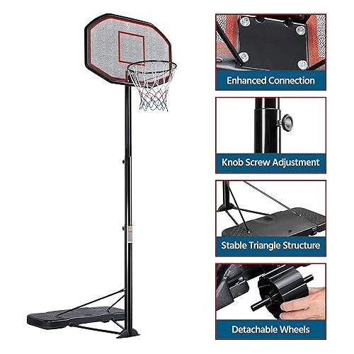  Yaheetech 7-10ft Basketball Hoop System Portable Removeable Basketball Hoop & Goals Outdoor/Indoor Adjustable Height Basketball Set for Youth/Adults w/Wheels,43 Inch Backboard