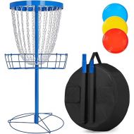 Yaheetech Disc Golf Basket Portable Disc Golf Target Pro Golf Basket Set with Heavy Duty 24 Chains & Carry Bag & 3 Discs Black/Blue