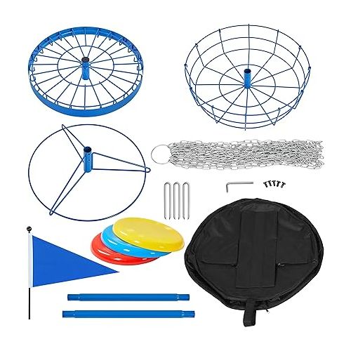  Yaheetech Disc Golf Basket Portable Disc Golf Target Pro Golf Basket Set with Heavy Duty 24 Chains & Carry Bag & 3 Discs Black/Blue