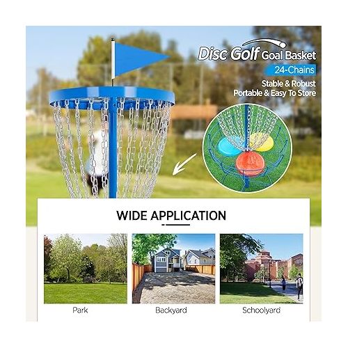  Yaheetech Disc Golf Basket Portable Disc Golf Target Pro Golf Basket Set with Heavy Duty 24 Chains & Carry Bag & 3 Discs Black/Blue