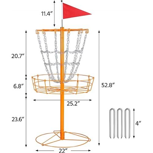  Yaheetech Portable Disc Golf Basket, Practice Target Steel Hole Heavy Duty Disc Golf Goals Catcher, Orange