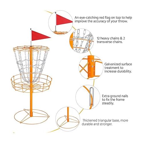  Yaheetech Portable Disc Golf Basket, Practice Target Steel Hole Heavy Duty Disc Golf Goals Catcher, Orange