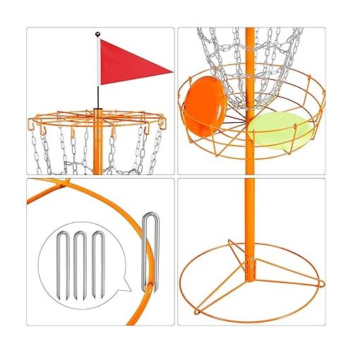  Yaheetech Portable Disc Golf Basket, Practice Target Steel Hole Heavy Duty Disc Golf Goals Catcher, Orange