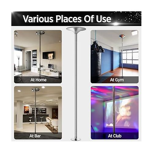  Yaheetech Professional Stripper Pole Spinning Static Dancing Pole Portable Removable 45mm Dance Pole Kit for Exercise Club Party Pub Home w/Tools, Silver/Gold