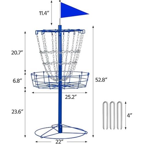  Yaheetech Portable Disc Golf Basket Target Disc Sports 12-Chain Practice Disc Golf Target Steel Hole Disc Golf Goals Catcher Indoor & Outdoor, Blue/Red/Orange/Black