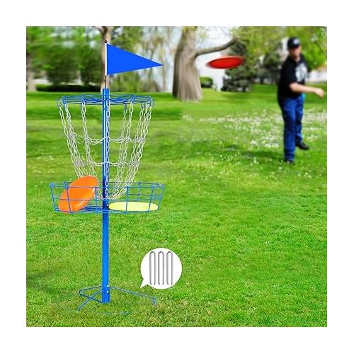  Yaheetech Portable Disc Golf Basket Target Disc Sports 12-Chain Practice Disc Golf Target Steel Hole Disc Golf Goals Catcher Indoor & Outdoor, Blue/Red/Orange/Black