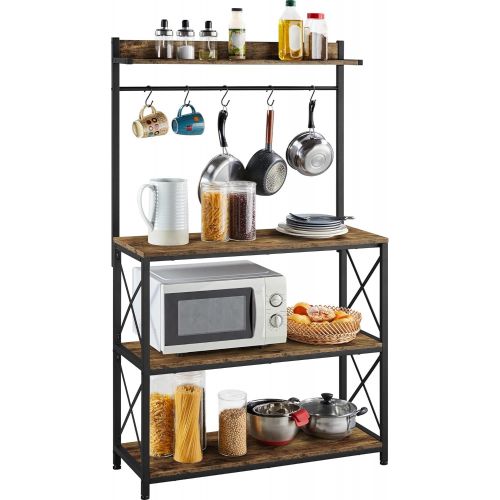  Yaheetech 4 Tiers Kitchen Bakers Rack with Storage and 5 Hooks, 63 Inch Height Kitchen Island Rack Utility Storage Shelf, Microwave Oven Stand for Kitchen, Coffee Bar, X Designed,