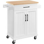 Yaheetech Kitchen Cart with Spice Rack Towel Holder, Kitchen Island with 1 Drawer for Dining Rooms Kitchens Living Rooms, White
