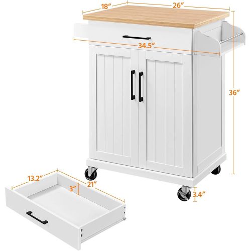  Yaheetech Kitchen Cart with Spice Rack Towel Holder, Kitchen Island with 1 Drawer for Dining Rooms Kitchens Living Rooms, White