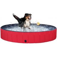 Yaheetech Hard Plastic Foldable Pet Bath Pool Collapsible Large Dog Pet Pool Bathing Swimming Tub Kiddie Baby Pool for Large Dogs Cats and Kids, 63inch.D x 12inch. H, Red