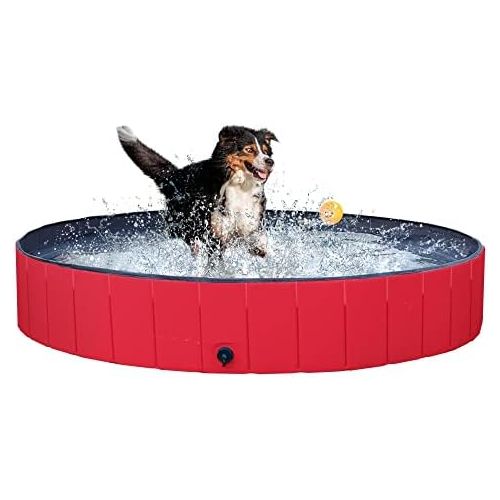  Yaheetech Hard Plastic Foldable Pet Bath Pool Collapsible Large Dog Pet Pool Bathing Swimming Tub Kiddie Baby Pool for Large Dogs Cats and Kids, 63inch.D x 12inch. H, Red