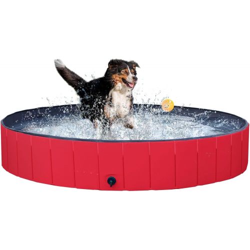  Yaheetech Hard Plastic Foldable Pet Bath Pool Collapsible Large Dog Pet Pool Bathing Swimming Tub Kiddie Baby Pool for Large Dogs Cats and Kids, 63inch.D x 12inch. H, Red