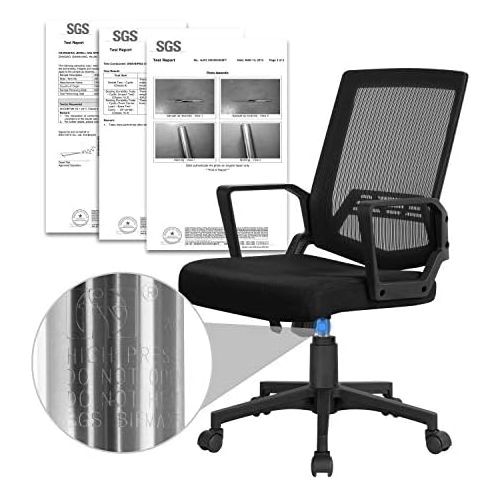 Yaheetech Office Chair, Mid Back Mesh Office Computer Swivel Desk Task Chair, Ergonomic Executive Chair with Armrests and Lumbar Support