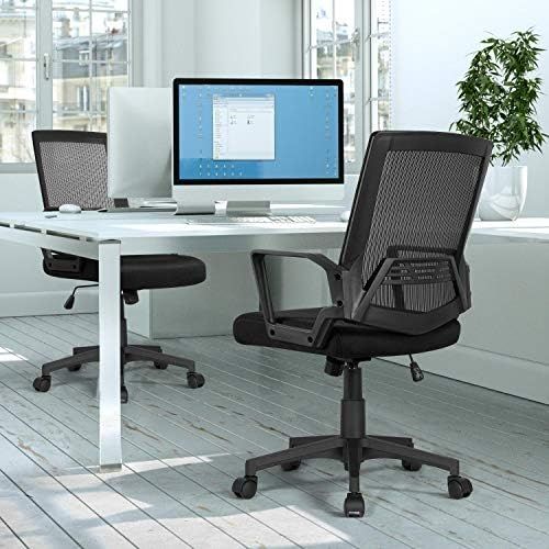  Yaheetech Office Chair, Mid Back Mesh Office Computer Swivel Desk Task Chair, Ergonomic Executive Chair with Armrests and Lumbar Support