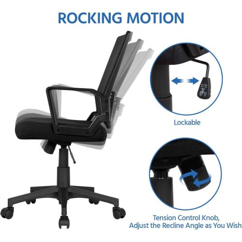  Yaheetech Office Chair, Mid Back Mesh Office Computer Swivel Desk Task Chair, Ergonomic Executive Chair with Armrests and Lumbar Support