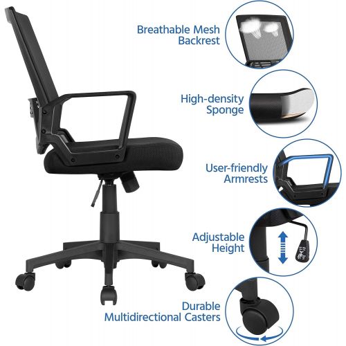  Yaheetech Office Chair, Mid Back Mesh Office Computer Swivel Desk Task Chair, Ergonomic Executive Chair with Armrests and Lumbar Support