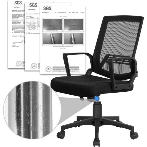  Yaheetech Office Chair, Mid Back Mesh Office Computer Swivel Desk Task Chair, Ergonomic Executive Chair with Armrests and Lumbar Support