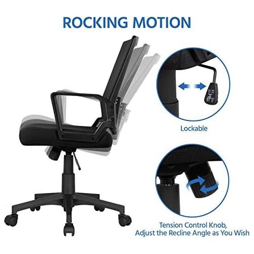  Yaheetech Computer Chair Ergonomic Office Chair Mid-Back Desk Chair w/Armrest and Swivel Casters - Black