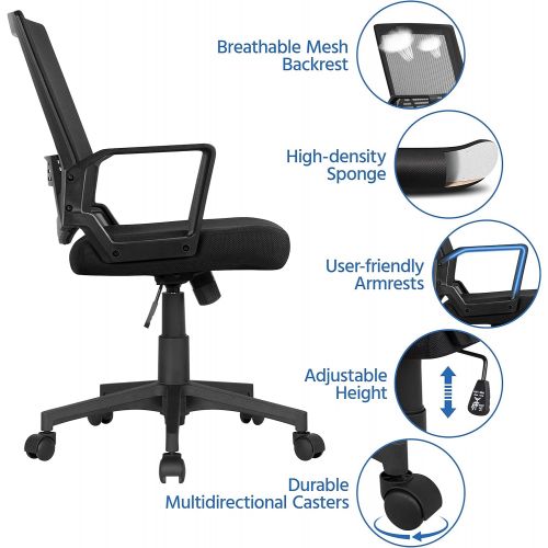  Yaheetech Computer Chair Ergonomic Office Chair Mid-Back Desk Chair w/Armrest and Swivel Casters - Black