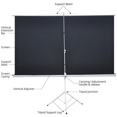  Yaheetech White 100in Diagonal Portable Indoor Outdoor Projector Screen,16:9 Projection Screen w87x49in Foldable Stand