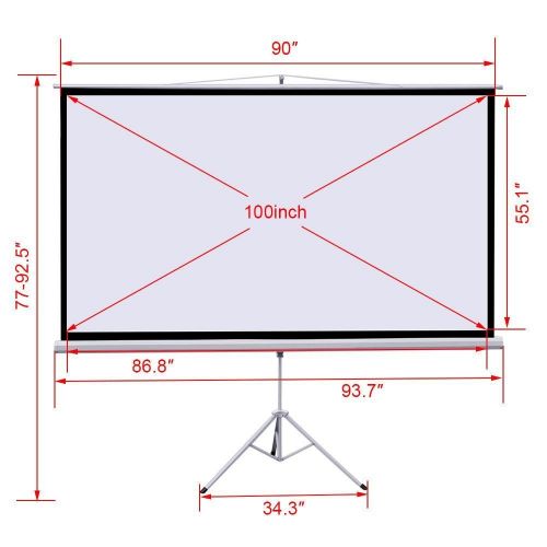 Yaheetech White 100in Diagonal Portable Indoor Outdoor Projector Screen,16:9 Projection Screen w87x49in Foldable Stand