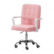 Yaheetech Medium Back Faux Leather Armchair Adjustable Computer Desk Chair, Swivel Chair with Steel Legs for Home Office Study Room, Pink