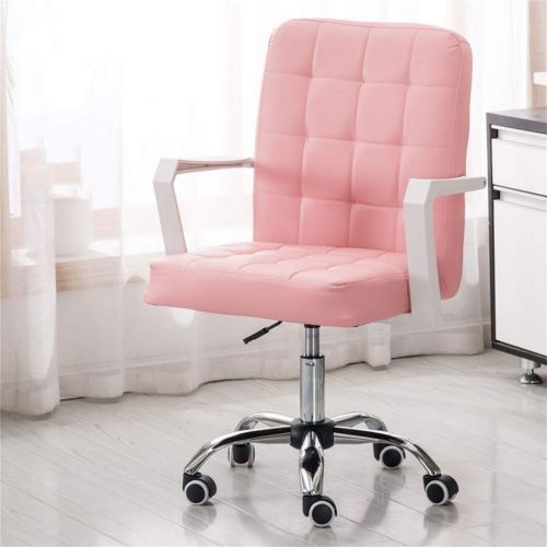  Yaheetech Medium Back Faux Leather Armchair Adjustable Computer Desk Chair, Swivel Chair with Steel Legs for Home Office Study Room, Pink