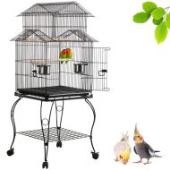 Yaheetech 55 Rolling Tripple Roof Top Bird Cage for Mid-Sized Parrots Cockatiels Caique Quaker Monk Indian Ring Neck Green Cheek Conure Middle Bird Cage with Detachable Stand